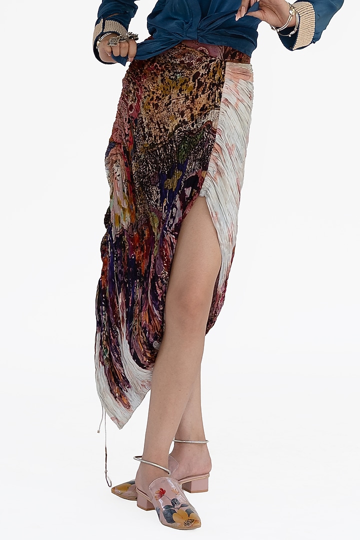 Rose Pink Natural Silk Hand Pleated Skirt by AMKA at Pernia's Pop Up Shop