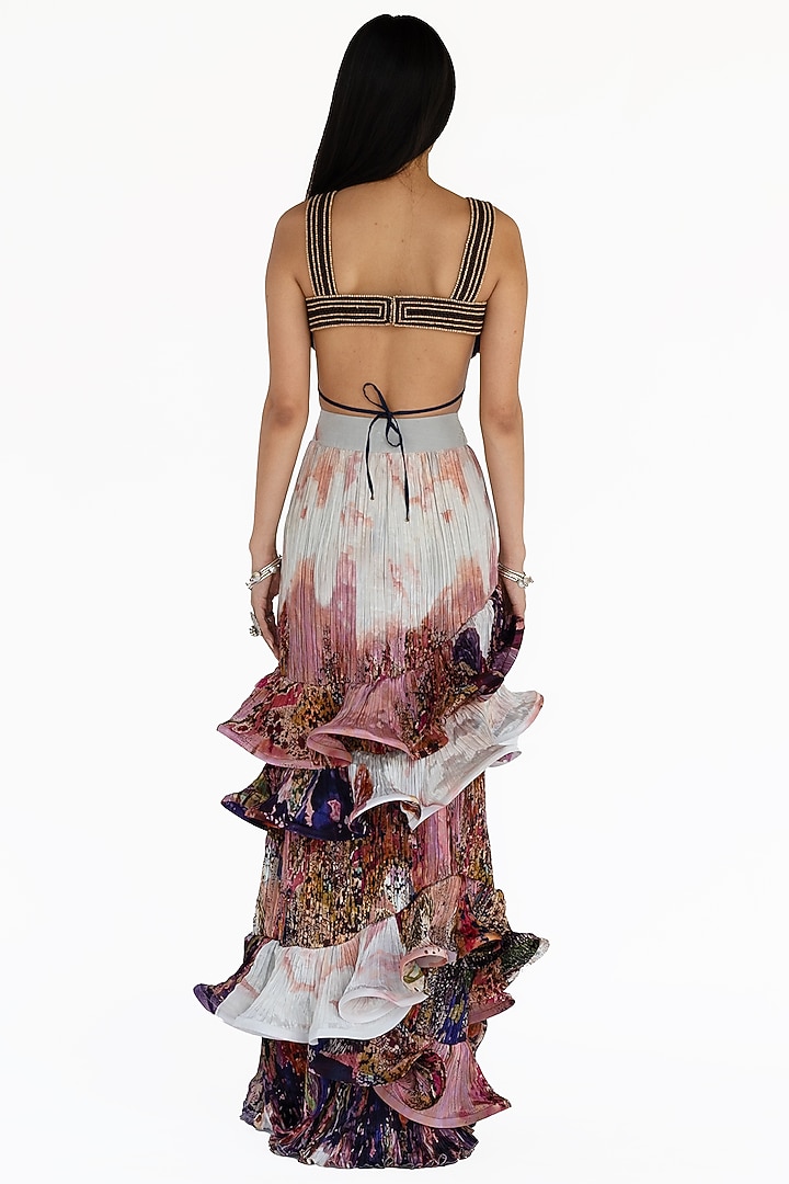 Midnight Blue Natural Silk Carved Hand Embroidered Blouse by AMKA at Pernia's Pop Up Shop