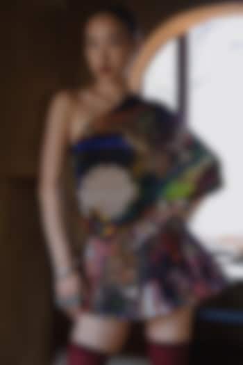 Multi-Colored Natural Silk Mosaic Printed One-Shoulder Top by AMKA INDIA at Pernia's Pop Up Shop