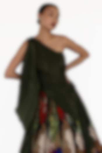 Emerald Green Natural Silk One-Shoulder Top by AMKA INDIA at Pernia's Pop Up Shop