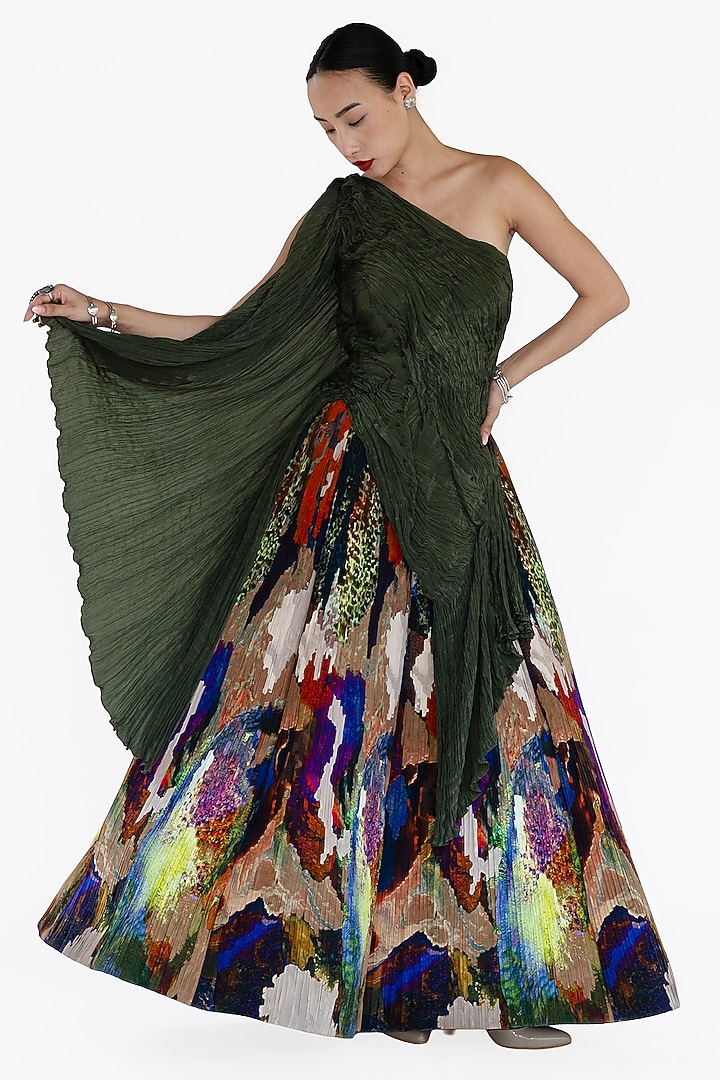 Emerald Green Natural Silk One-Shoulder Top by AMKA at Pernia's Pop Up Shop