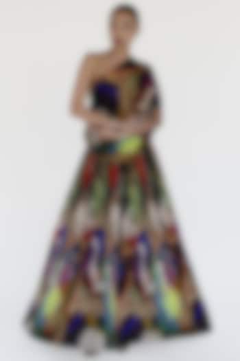 Multi-Colored Natural Silk Mosaic Printed Maxi Skirt by AMKA INDIA at Pernia's Pop Up Shop