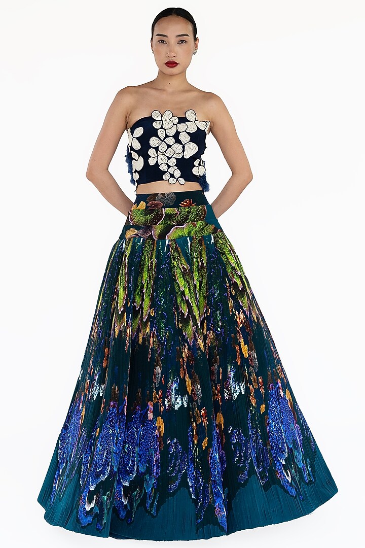 Midnight Blue Natural Silk Beads Hand Embroidered Blouse by AMKA at Pernia's Pop Up Shop
