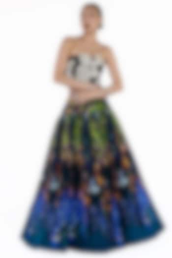 Midnight Blue Natural Silk Mosaic Printed Maxi Skirt by AMKA INDIA at Pernia's Pop Up Shop