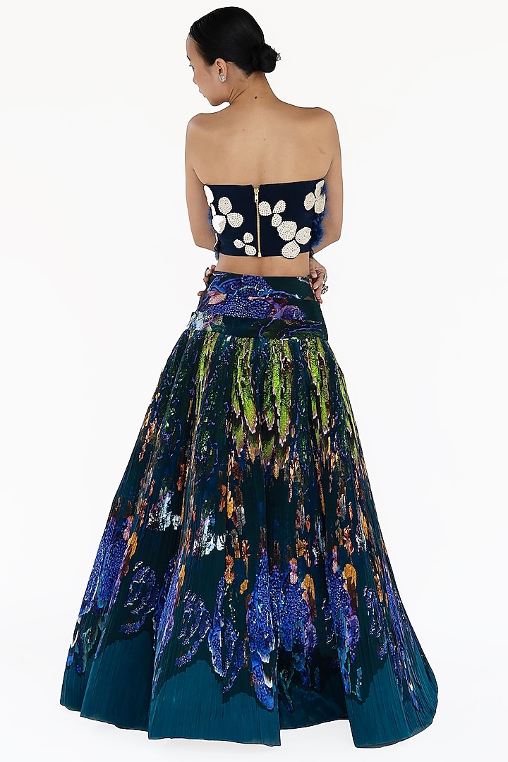 Midnight Blue Natural Silk Mosaic Printed Maxi Skirt by AMKA at Pernia's Pop Up Shop