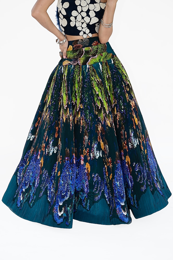 Midnight Blue Natural Silk Mosaic Printed Maxi Skirt by AMKA at Pernia's Pop Up Shop