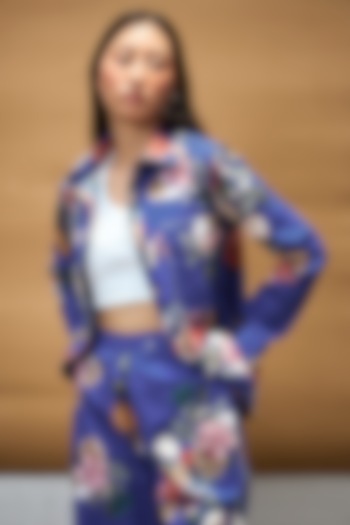 Indigo Cotton Printed Jacket by AMKA INDIA at Pernia's Pop Up Shop