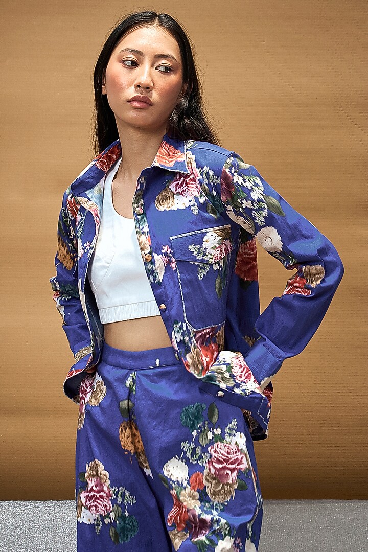 Indigo Cotton Printed Jacket by AMKA INDIA at Pernia's Pop Up Shop