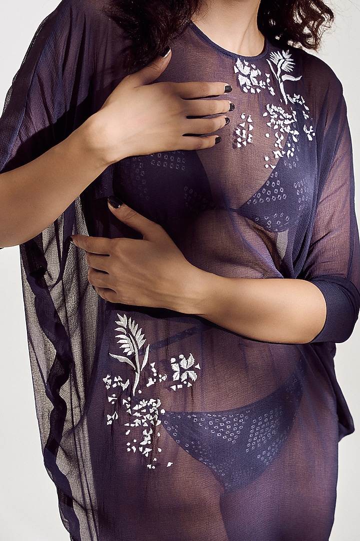 Berry Blue Embroidered Kaftan Set by AMKA at Pernia's Pop Up Shop