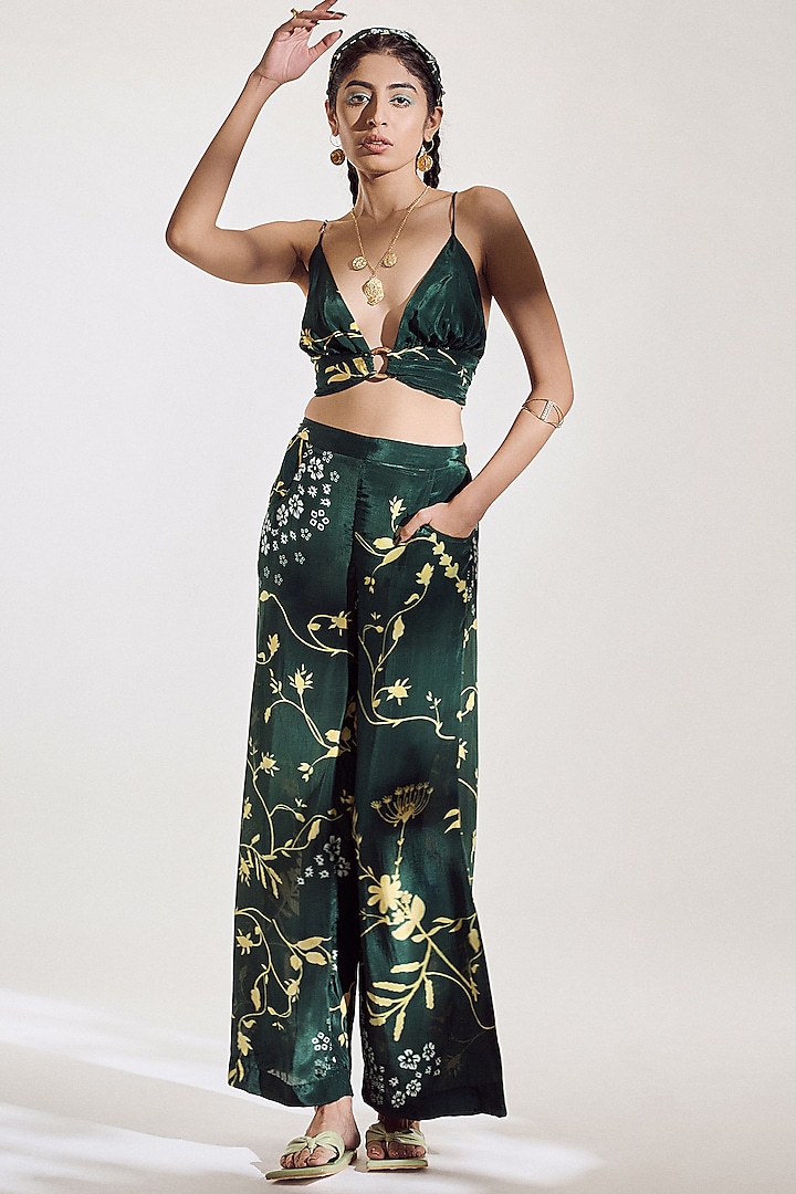 Basil Green Printed Pant Set by AMKA INDIA at Pernia's Pop Up Shop