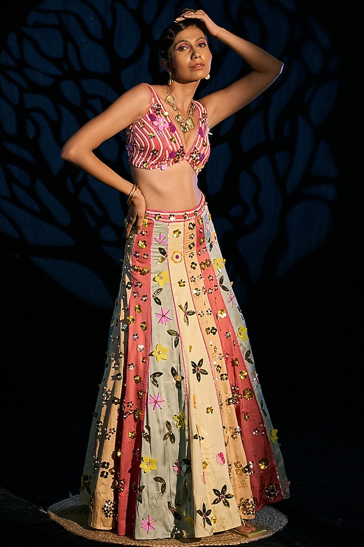 Multi-Coloured Embroidered Lehenga Set by AMKA INDIA