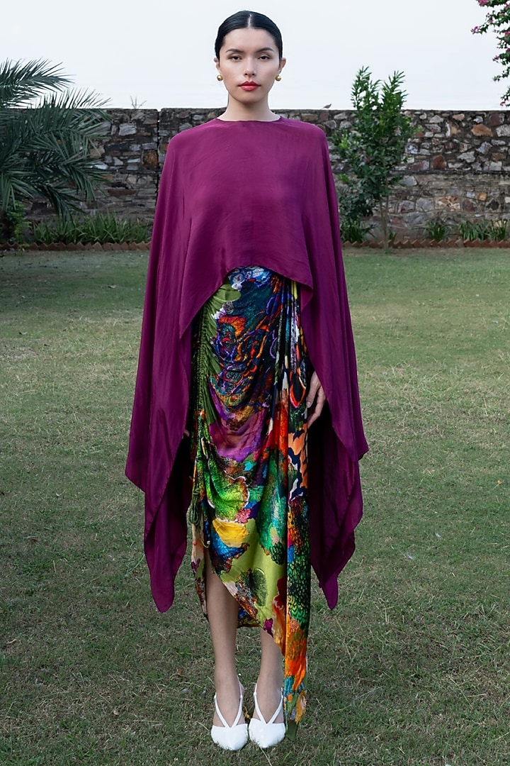 Multi-Colored Organic Chiffon Printed Layered Skirt Set by AMKA at Pernia's Pop Up Shop