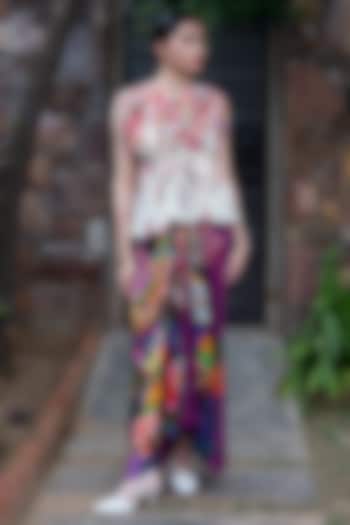 Magenta Natural Crepe Printed Skirt Set by AMKA at Pernia's Pop Up Shop