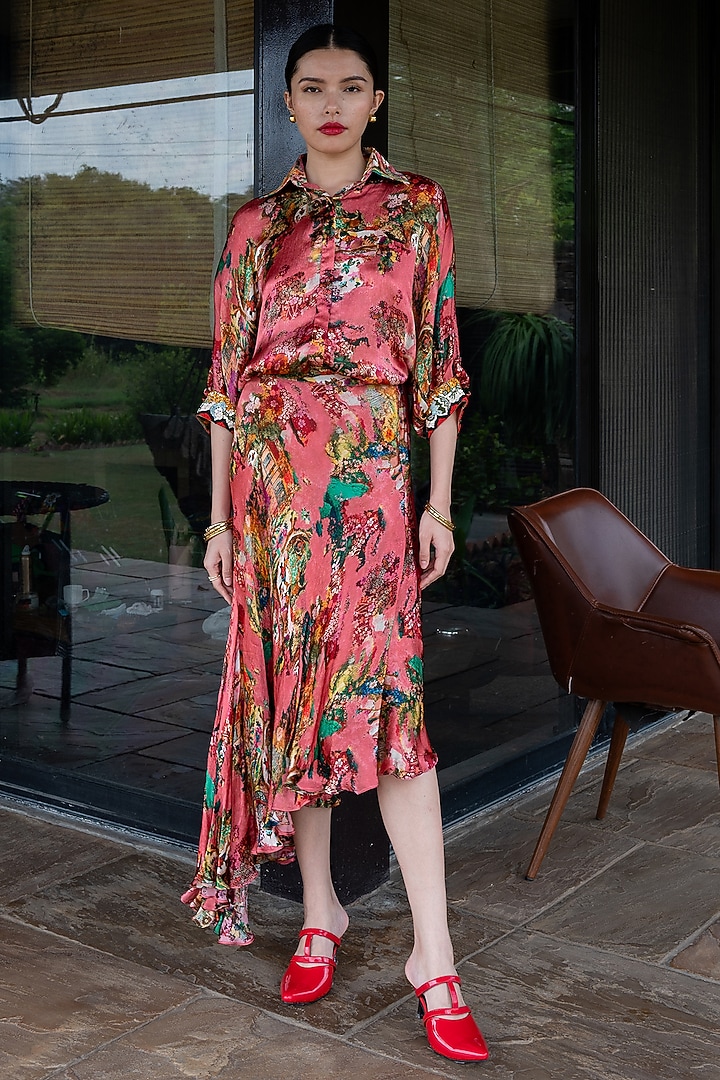 Multi-Colored Organic Chiffon Floral Printed Skirt Set by AMKA at Pernia's Pop Up Shop
