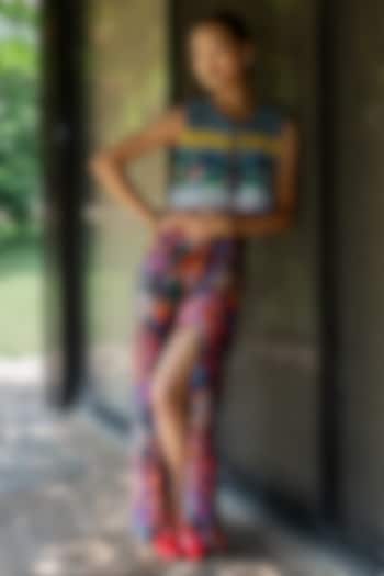 Multi-Colored Natural Crepe Printed Draped Skirt Set by AMKA at Pernia's Pop Up Shop