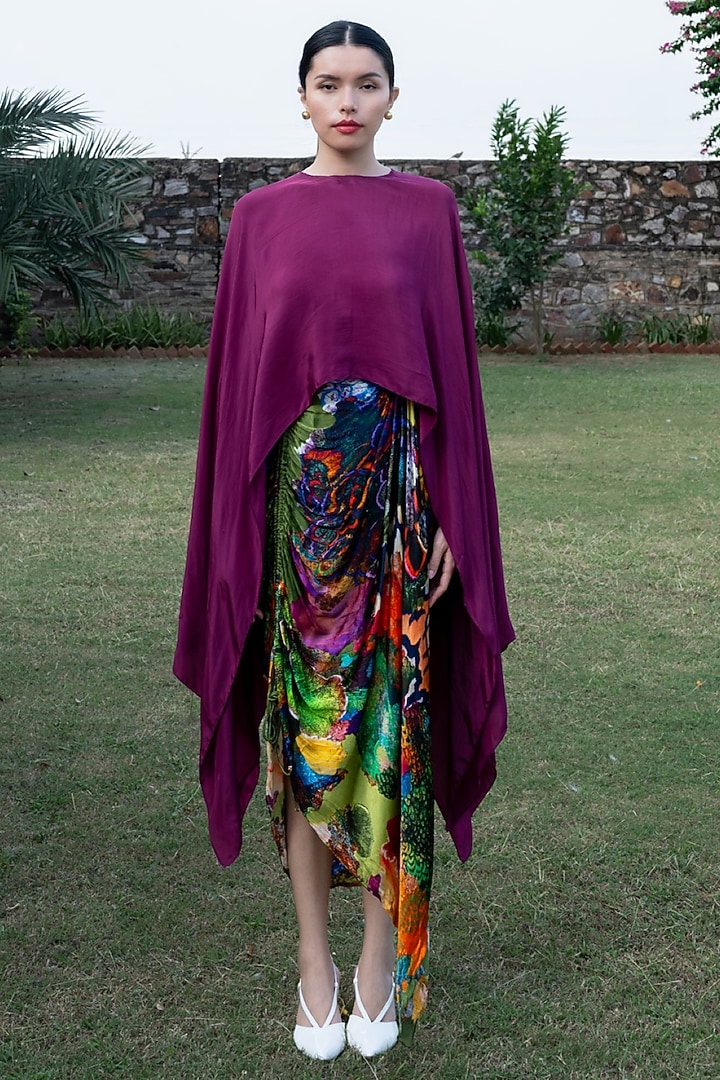 Magenta Natural Crepe Cape Top by AMKA at Pernia's Pop Up Shop