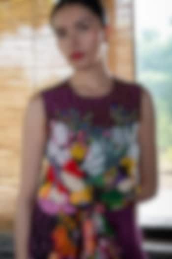 Magenta Natural Crepe Floral Embroidered Top by AMKA at Pernia's Pop Up Shop
