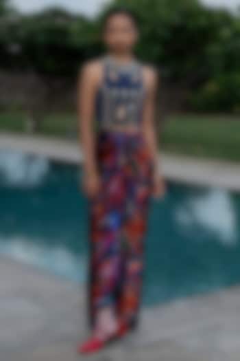 Teal Natural Crepe Mirror Embroidered Crop Top by AMKA at Pernia's Pop Up Shop