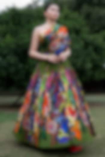 Multi-Colored Natural Crepe Abstract Printed One-Shoulder Top by AMKA at Pernia's Pop Up Shop