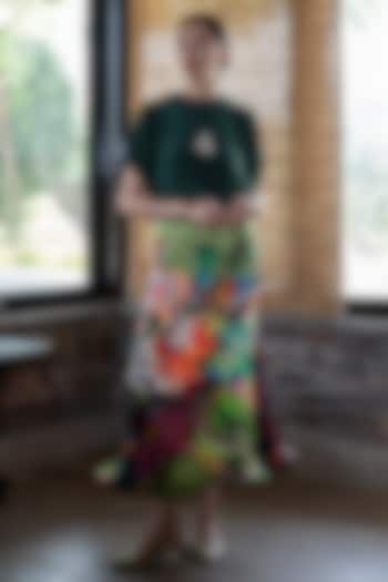 Olive Green Silk Chiffon Printed Skirt by AMKA at Pernia's Pop Up Shop