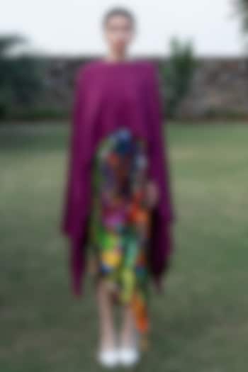 Magenta Natural Crepe Printed Midi Skirt by AMKA at Pernia's Pop Up Shop