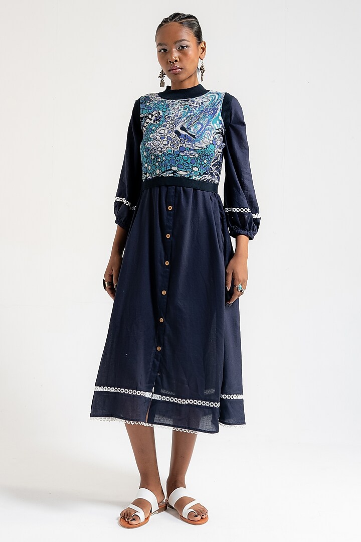 Prussian Blue Knit Midi Dress by AMKA INDIA at Pernia's Pop Up Shop