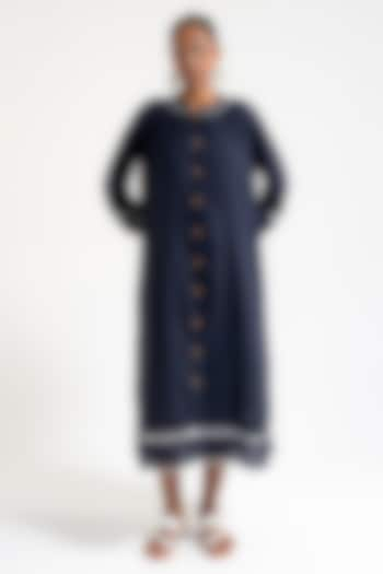 Prussian Blue Organic Cotton Midi Dress by AMKA INDIA at Pernia's Pop Up Shop