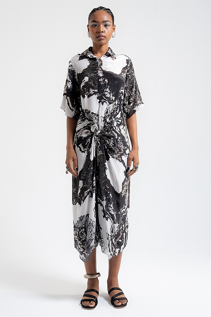 Black & White Natural Silk Printed Maxi Dress by AMKA INDIA at Pernia's Pop Up Shop