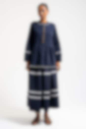 Prussian Blue Organic Cotton Pleated Skirt Set by AMKA INDIA at Pernia's Pop Up Shop