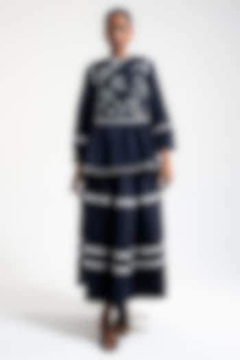 Prussian Blue Organic Cotton Skirt Set by AMKA INDIA at Pernia's Pop Up Shop