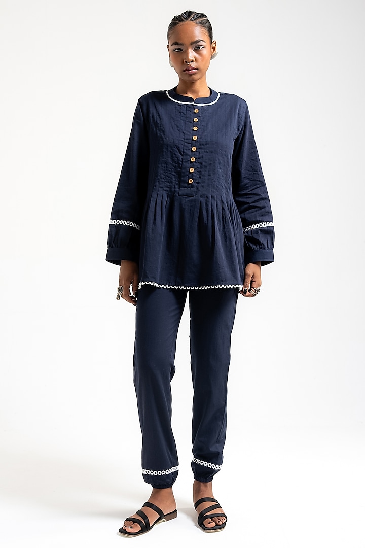 Prussian Blue Organic Cotton Co-Ord Set by AMKA INDIA at Pernia's Pop Up Shop