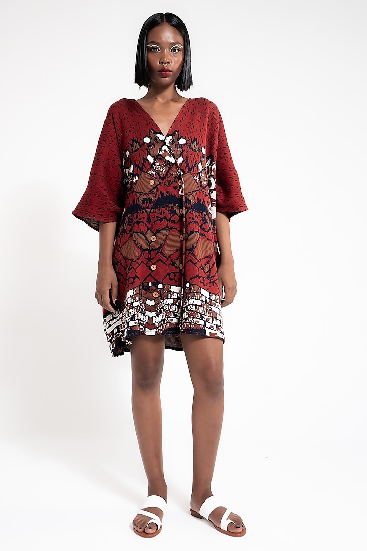 Burgundy Knit Mini Dress by AMKA INDIA at Pernia's Pop Up Shop