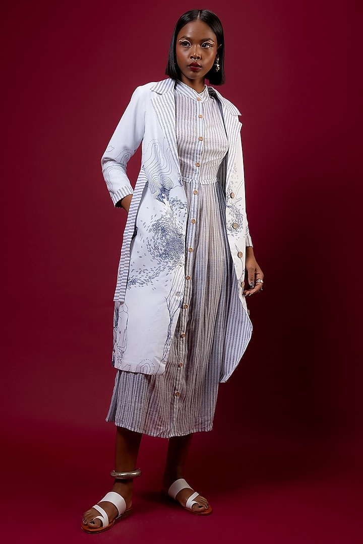 Cobalt Blue & White Organic Cotton Midi Dress With Jacket by AMKA INDIA at Pernia's Pop Up Shop