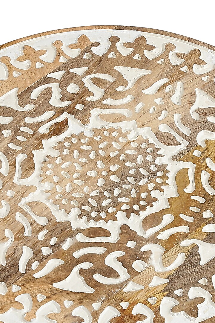 Natural Brown & White Wash Mango Wood Bird Hand Painted Lazy Susan Platter by Amoliconcepts at Pernia's Pop Up Shop