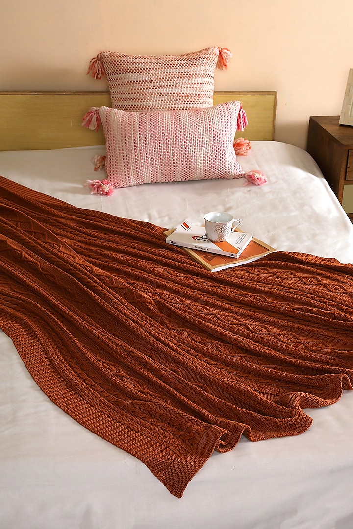 Rust Knitted Throw by Amoliconcepts