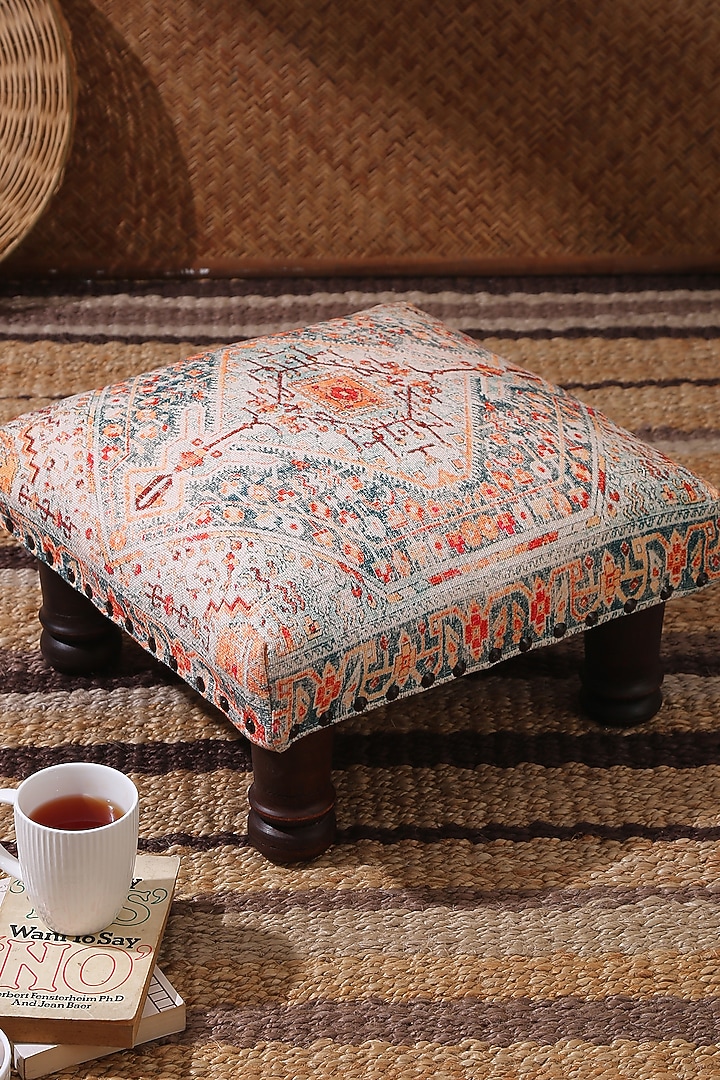 Multi-Coloured Cotton & Mango Wood Handcrafted Stool by Amoliconcepts at Pernia's Pop Up Shop