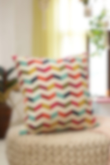 Multi-Coloured Cotton Embroidered Cushion Cover by Amoliconcepts