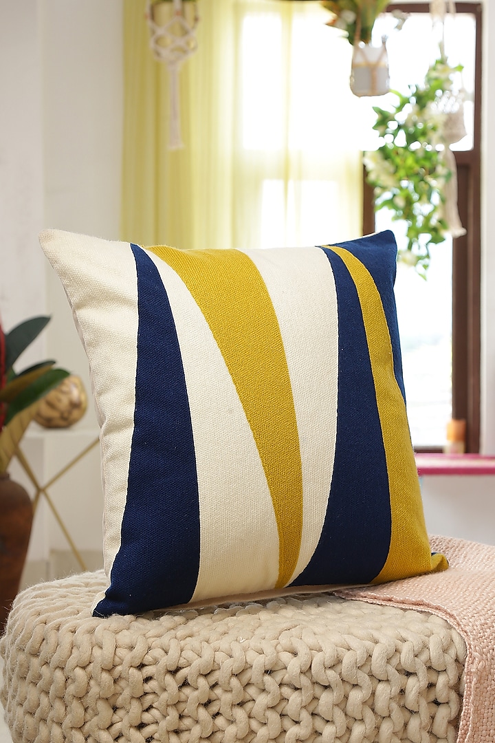 Multi-Coloured Cotton Embroidered & Color Blocked Cushion Cover by Amoliconcepts