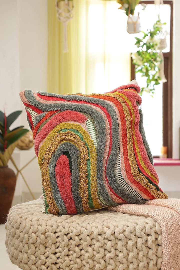 Multi-Coloured Cotton Tufted Cushion Cover by Amoliconcepts