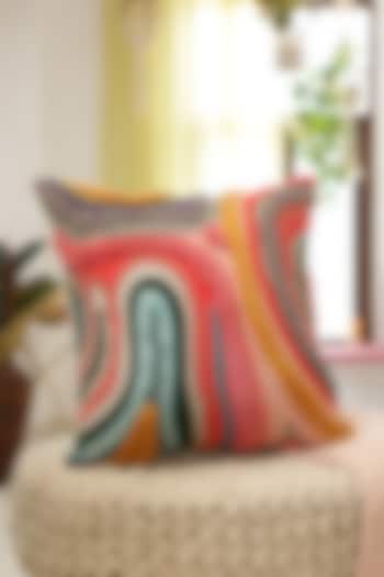 Multi-Coloured Cotton Tufted & Embroidered Cushion Cover by Amoliconcepts