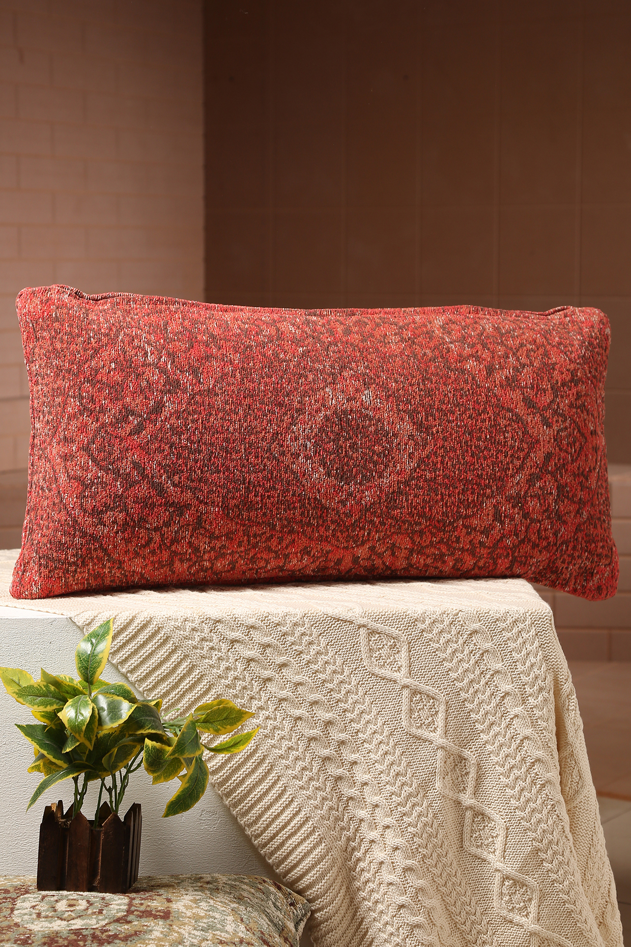 Deep Red Cotton Cushion Cover by Amoliconcepts