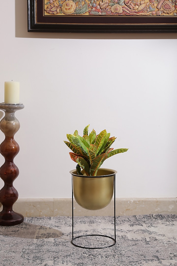 Matt Gold & Black Planter In Metal by Amoliconcepts