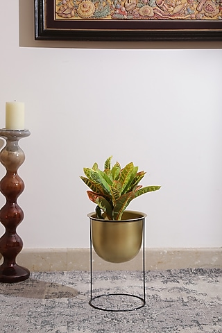 Matt Gold & Black Planter In Metal by Amoliconcepts