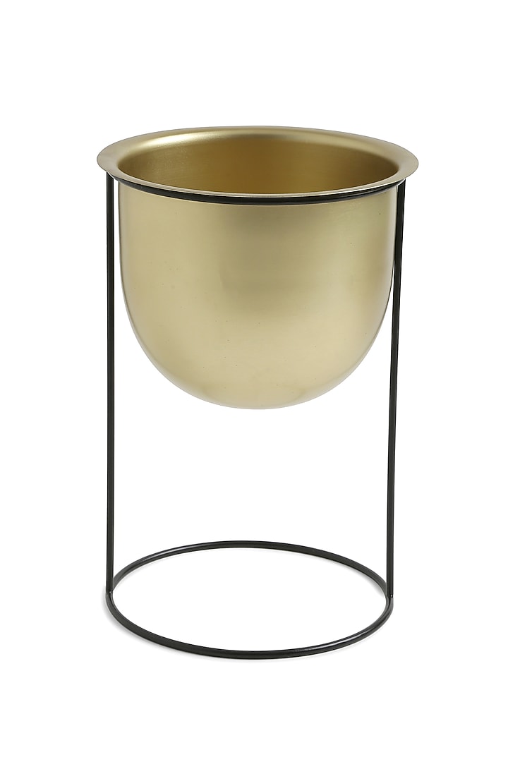 Matt Gold & Black Planter In Metal by Amoliconcepts at Pernia's Pop Up Shop
