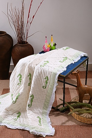 Green & White Eco Friendly Cotton Duck Dohar by Amoliconcepts