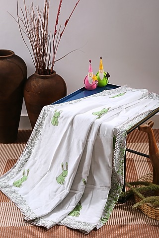 Green & White Eco Friendly Cotton Duck Dohar by Amoliconcepts