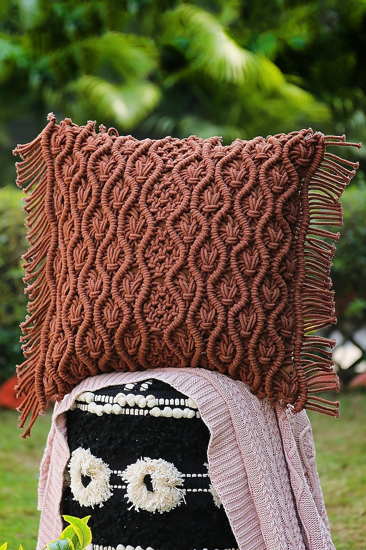 Brown Cotton Cushion Cover by Amoliconcepts