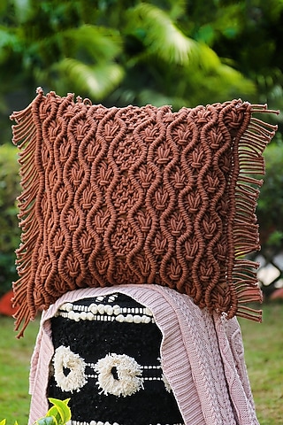 Brown Cotton Cushion Cover by Amoliconcepts
