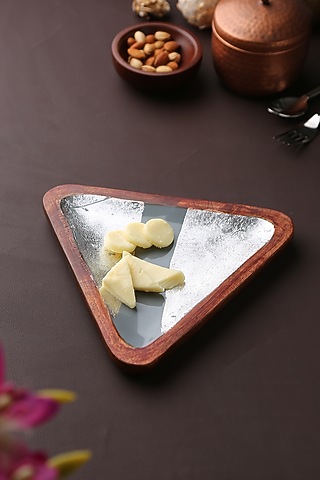 Grey & Silver Wooden Platter by Amoliconcepts