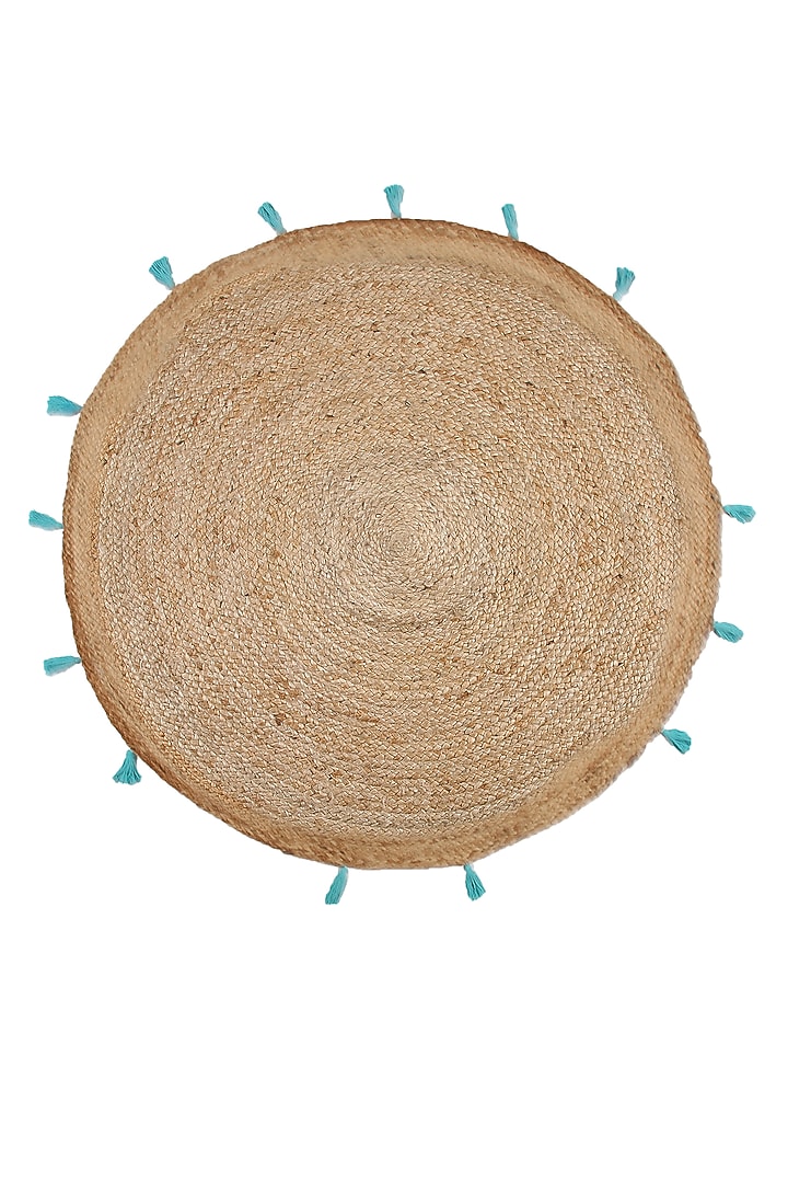 Aqua Green Jute Printed Rug by Amoliconcepts at Pernia's Pop Up Shop